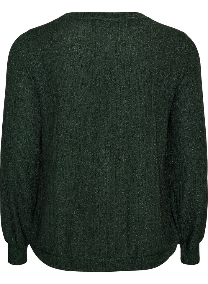 Bluse med lodret struktur og glittertr&aring;d, Gr&oslash;n, Packshot image number 1