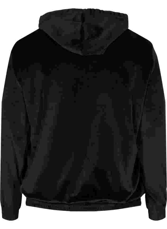 Velour cardigan med lynlås og hætte, Black, Packshot image number 1