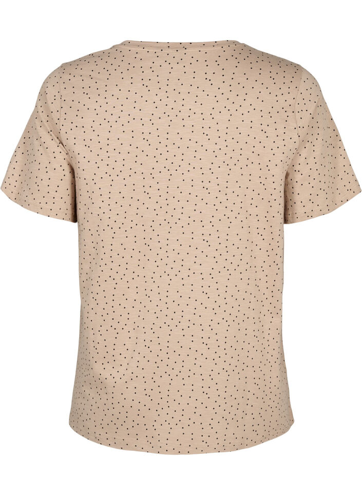 T-shirt i økologisk bomuld med prikker, Beige, Packshot image number 1