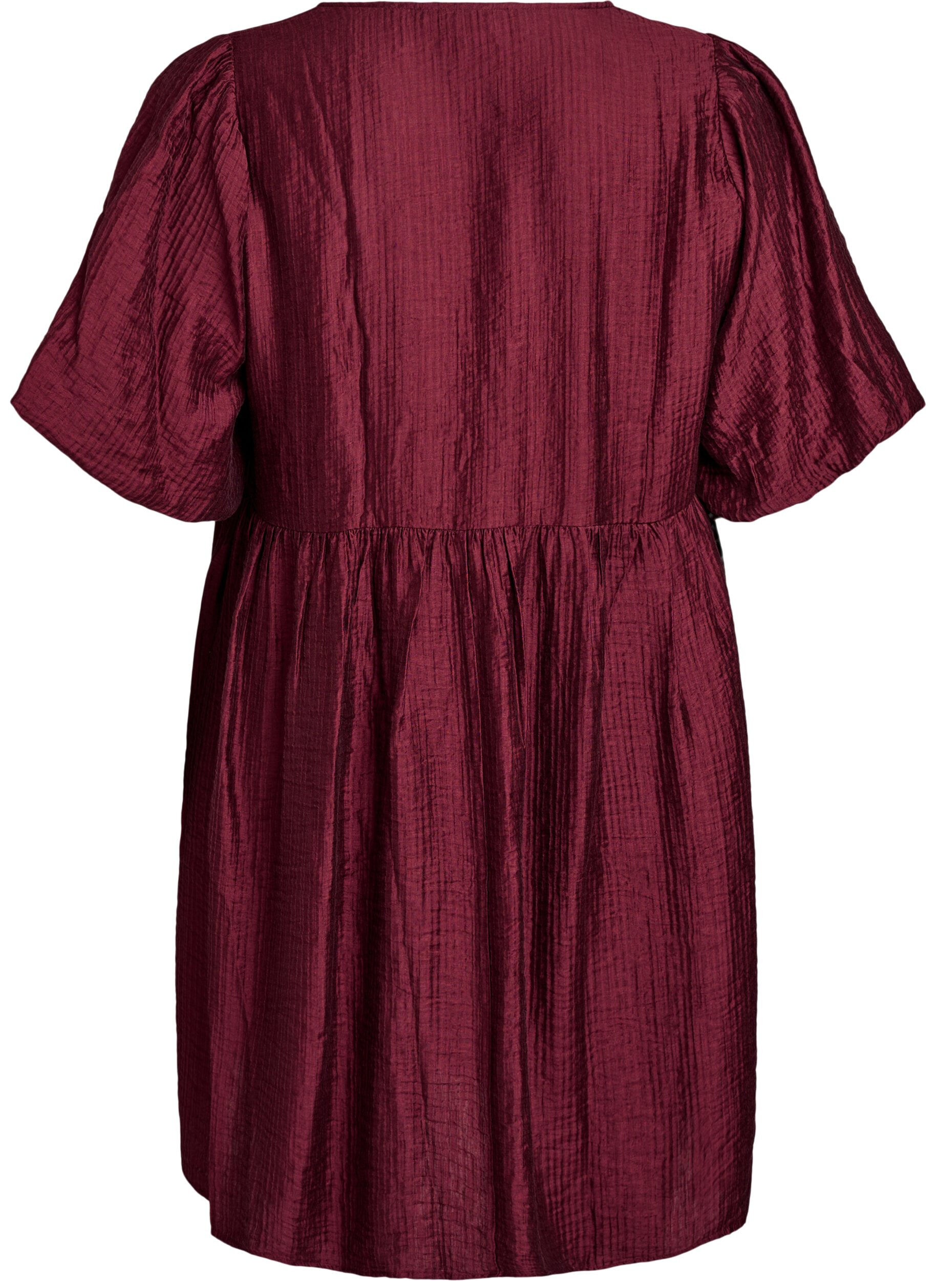 Zizzi Kort kjole med struktur og korte ballon&aelig;rmer, R&oslash;d, Packshot image number 1