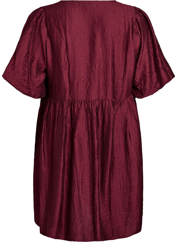 Kort kjole med struktur og korte ballonærmer, Rød, Packshot image number 1