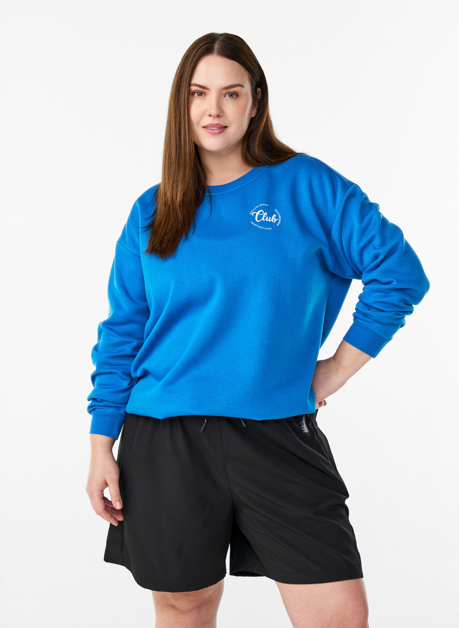 Sweatshirt med tekstprint, Bl&aring;, Model