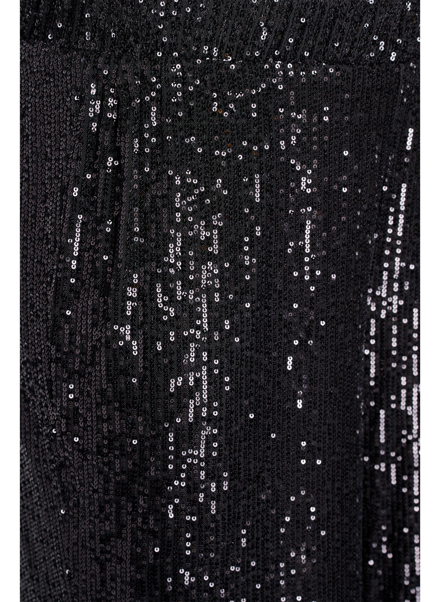 Zizzi Pailletbukser med h&oslash;j talje og vide ben, Sort, Packshot image number 2