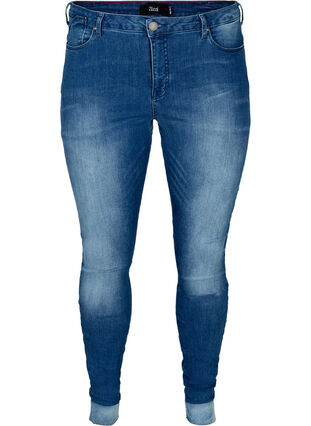 Højtaljet super slim Amy jeans, Blue denim, Packshot image number 0