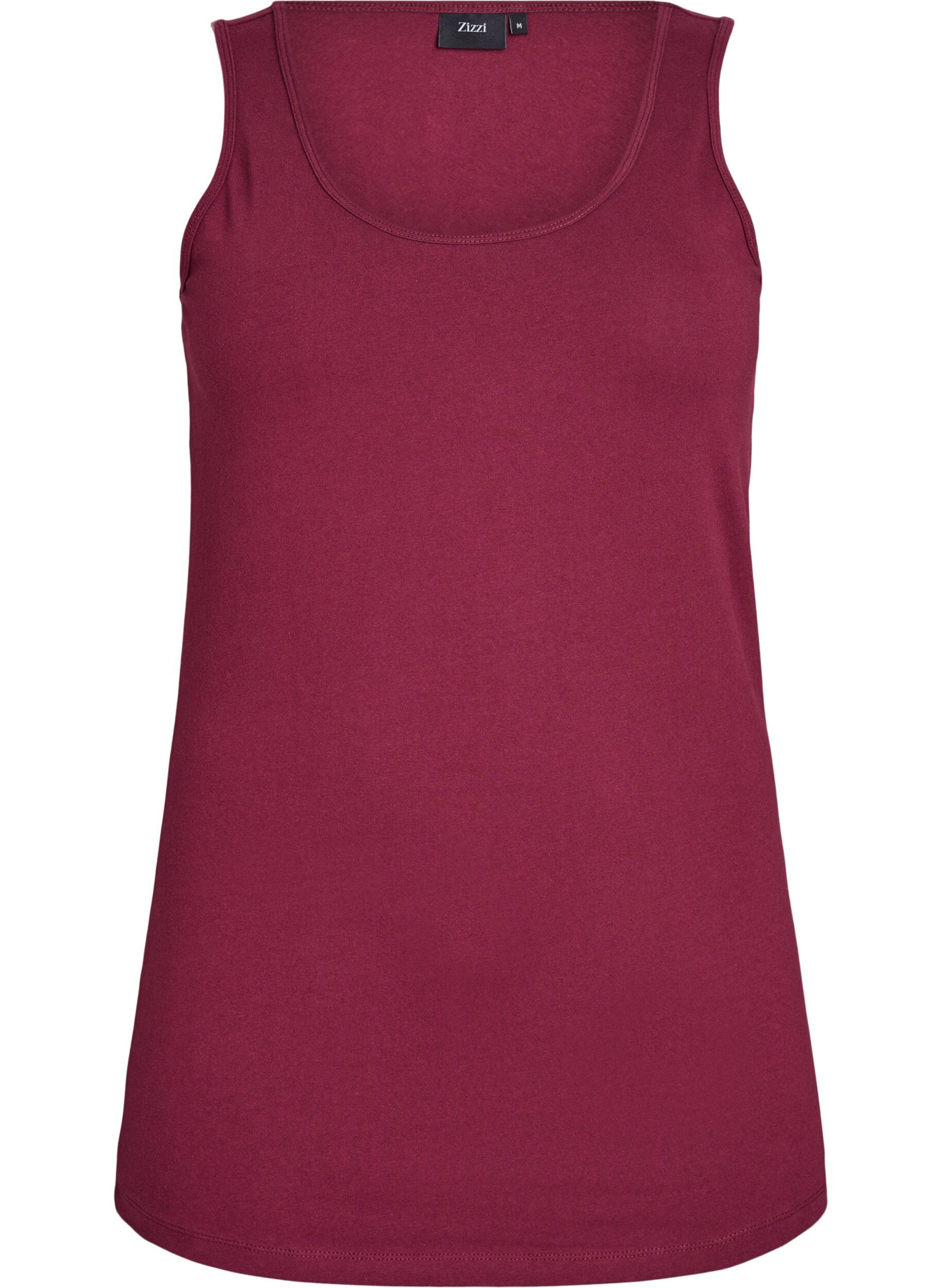 ZizziEnsfarvet basis top i bomuld, M&oslash;rk Bordeaux, Packshot image number 0