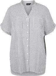 Stribet skjorte med brystlommer, White/Black Stripe