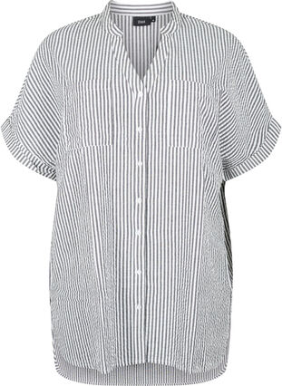 Stribet skjorte med brystlommer, White/Black Stripe, Packshot image number 0