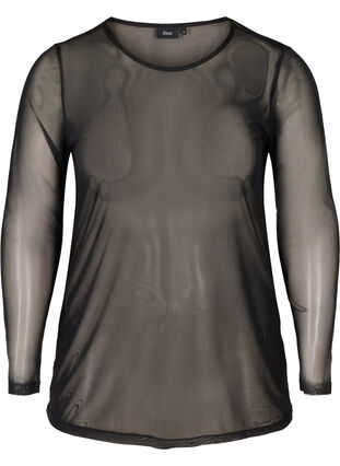 Tætsiddende bluse i mesh, Black, Packshot image number 0