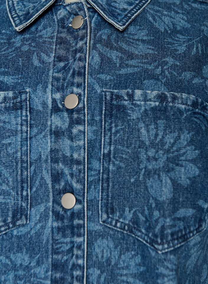 Denimkjole med blomsterprint og brystlommer, Bl&aring;, Packshot image number 2