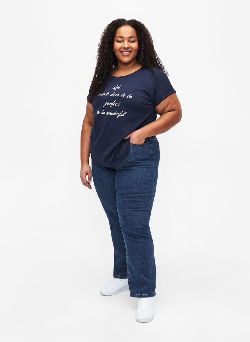 T-shirt i økologisk bomuld med tryk, N.Sky w. White Print, Model image number 2