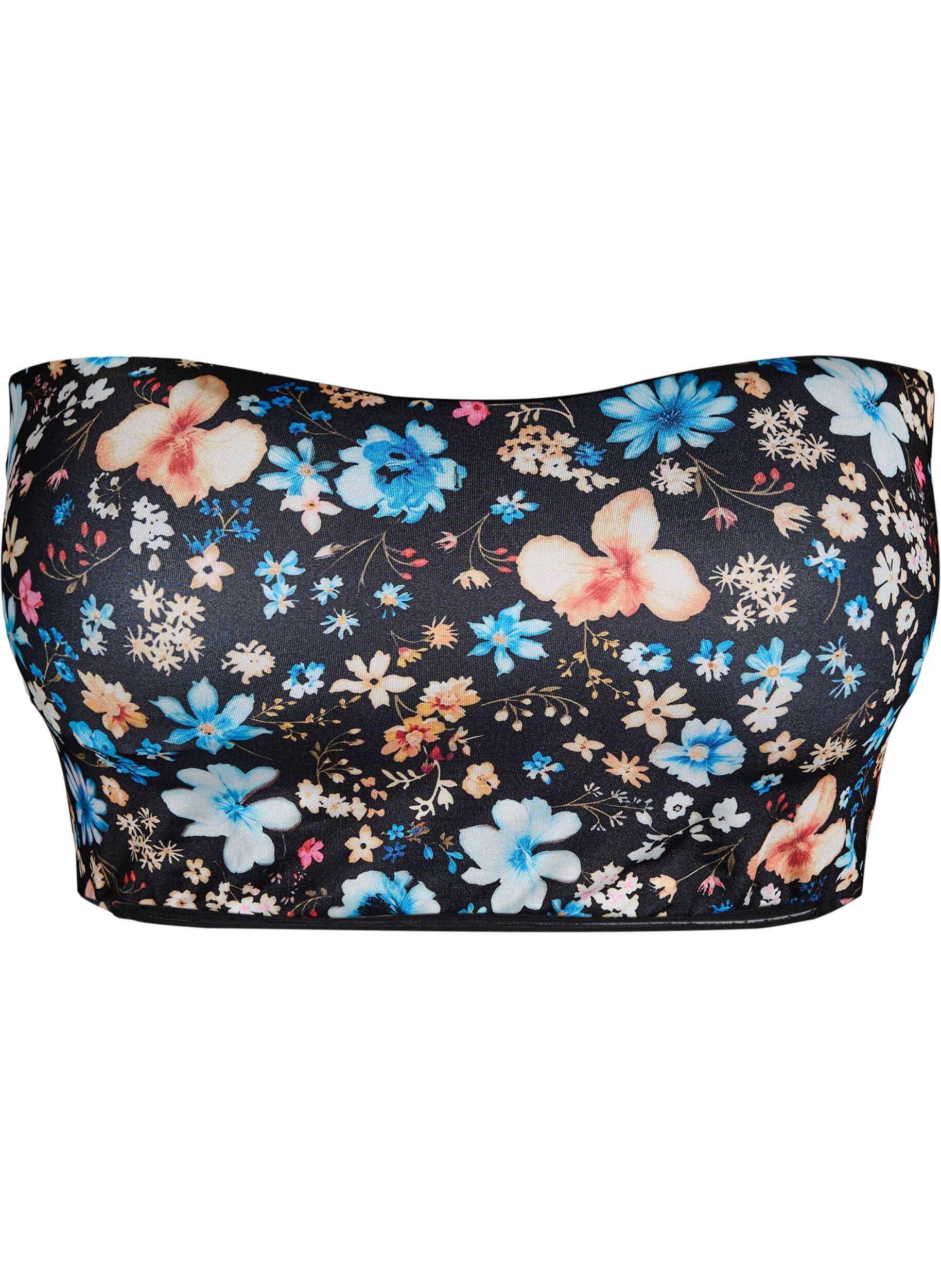 Zizzi Blomstret bandeau-bikinitop, Bl&aring;, Packshot image number 0