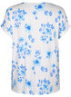 Blomstret viskosebluse med korte ærmer, White Blue AOP, Packshot image number 1