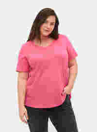 Ensfarvet basis t-shirt i bomuld, Hot Pink, Model