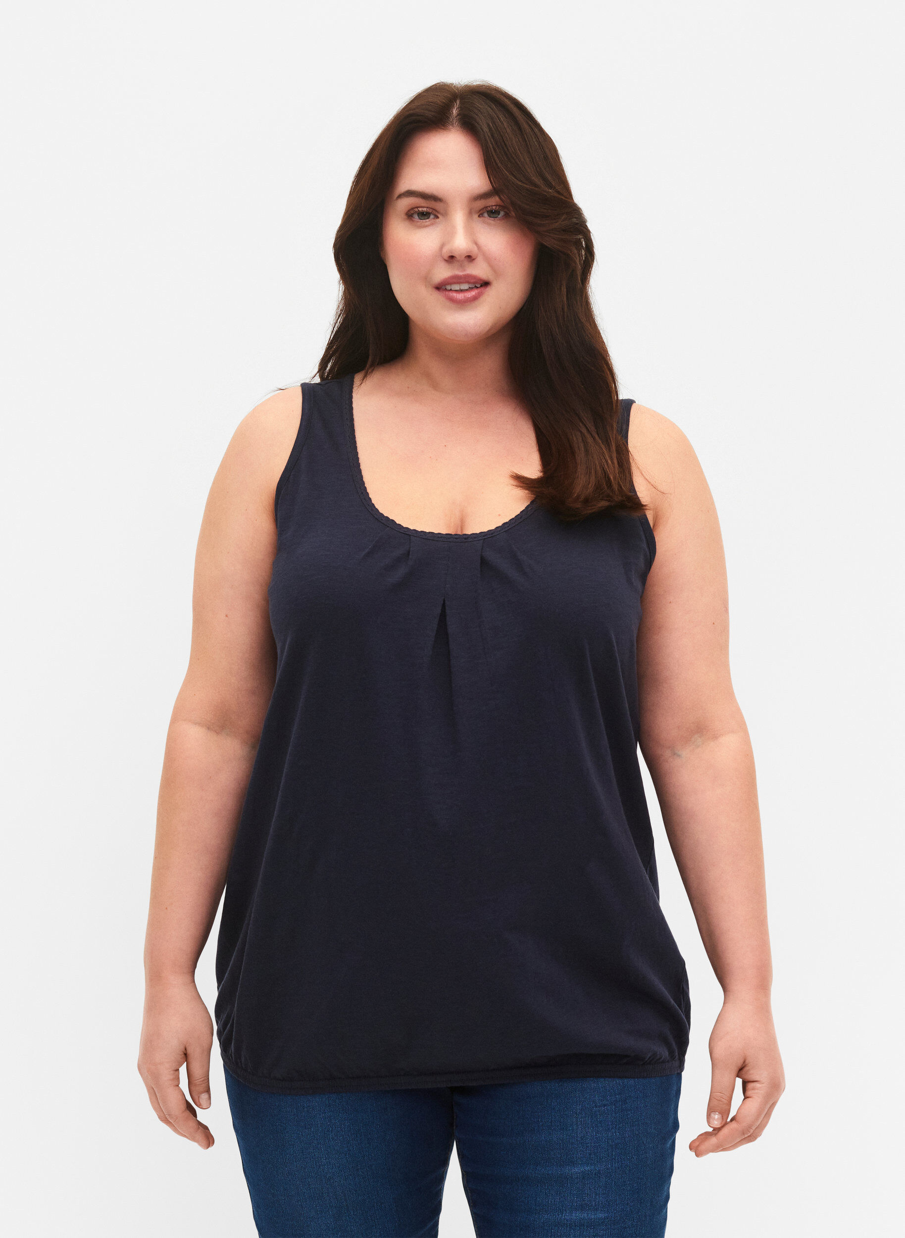 Zizzi Bomuldstop med blondekant, Navy Blazer, Model image number 0