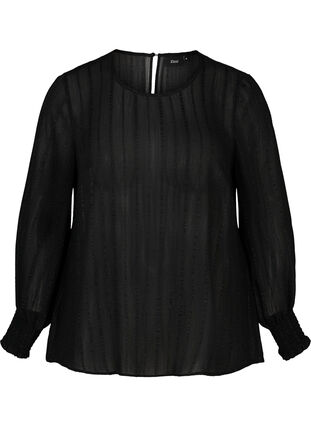 Langærmet bluse med smock, Black, Packshot image number 0