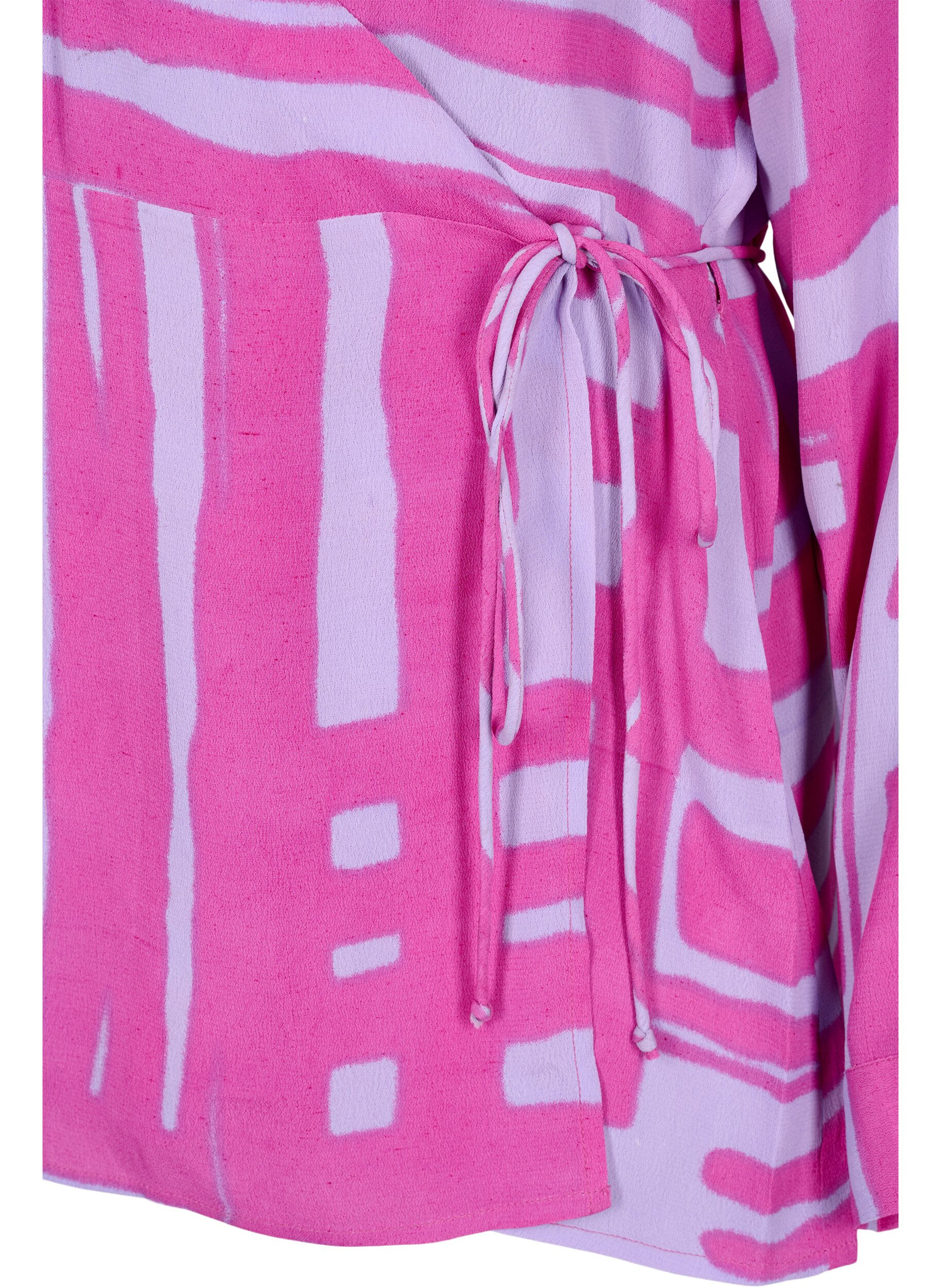 Zizzi Printet wrap bluse i viskose, Rose Violet AOP, Packshot image number 2