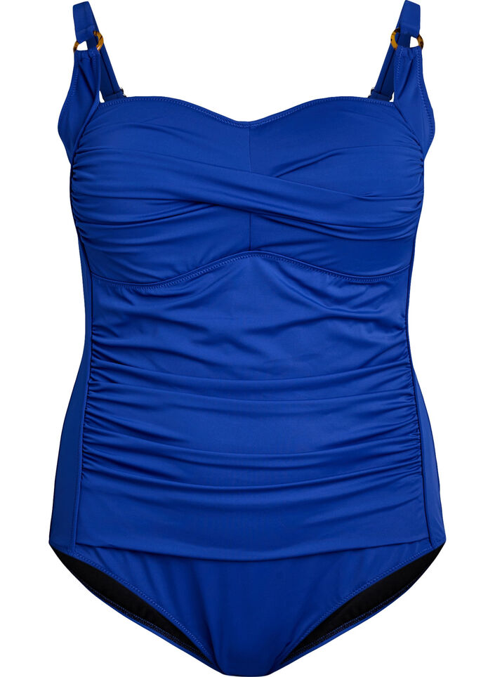 Vatteret badedragt med draperinger, Bl&aring;, Packshot image number 0