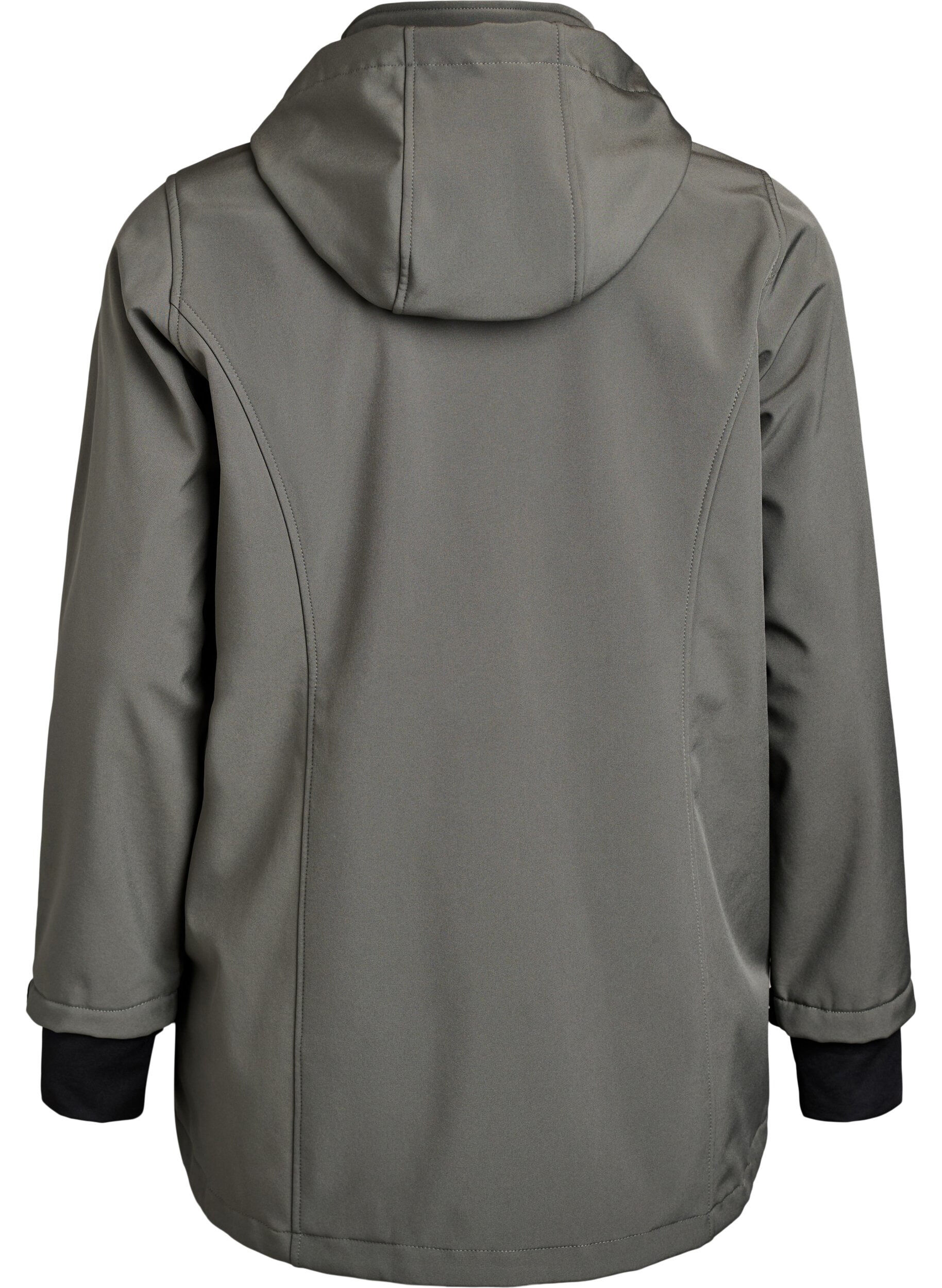 Zizzi Kort softshell jakke med aftagelig h&aelig;tte, Gr&aring;, Packshot image number 1