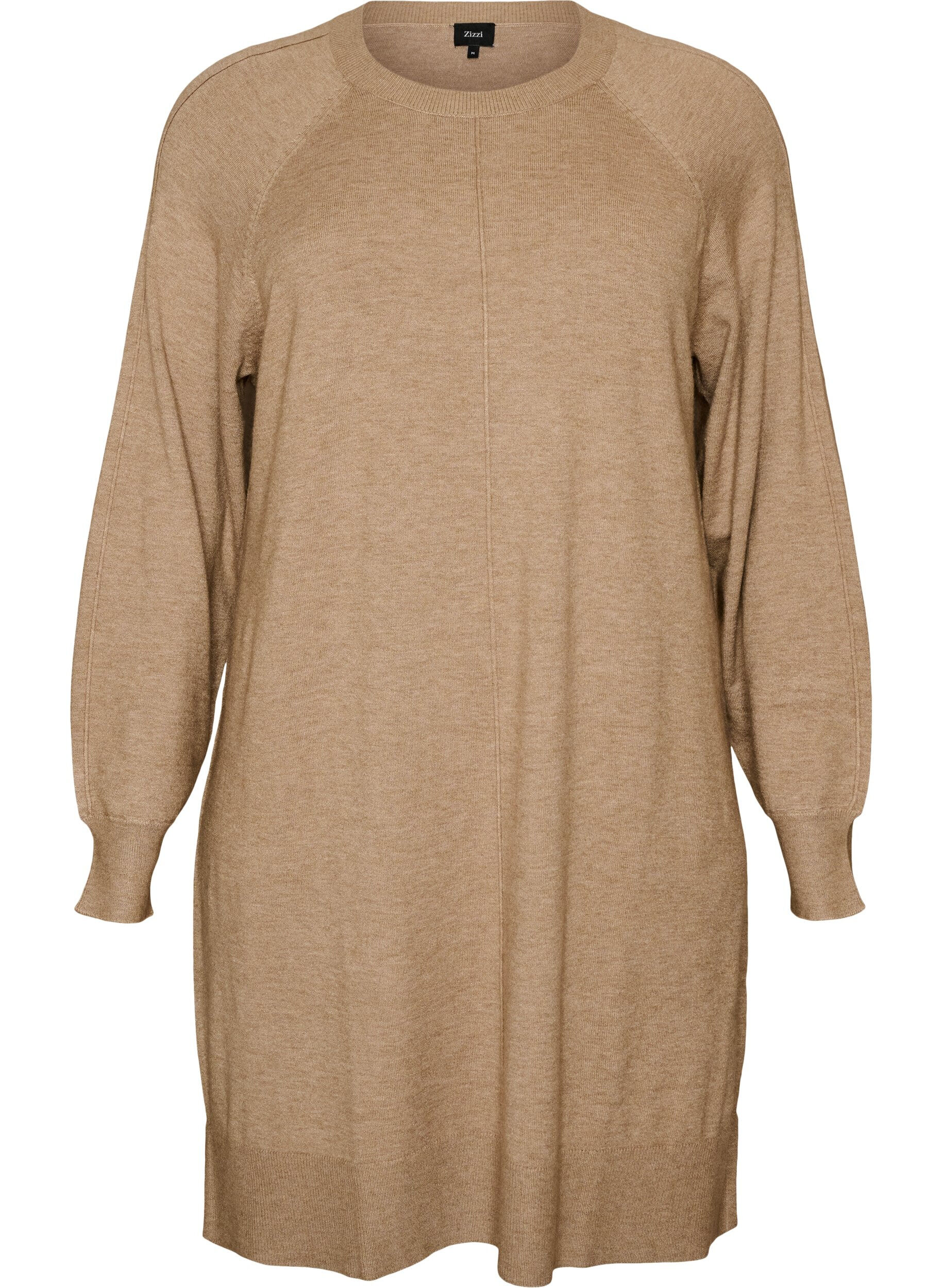 ZizziKort strikkjole med raglan&aelig;rmer og midters&oslash;m, Beige, Packshot image number 0