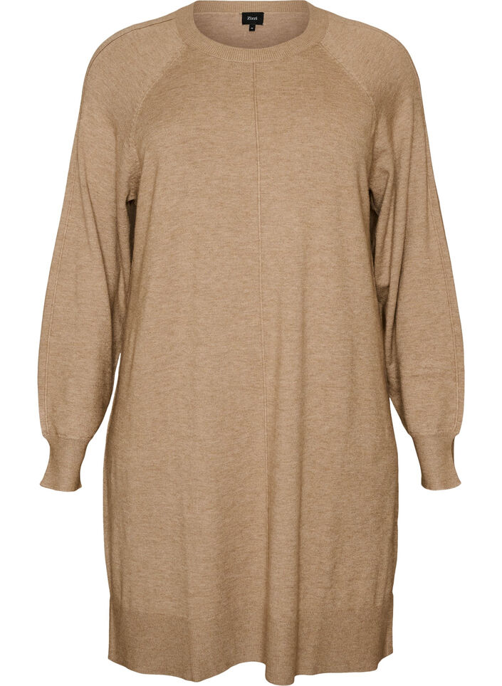 Kort strikkjole med raglan&aelig;rmer og midters&oslash;m, Beige, Packshot image number 0