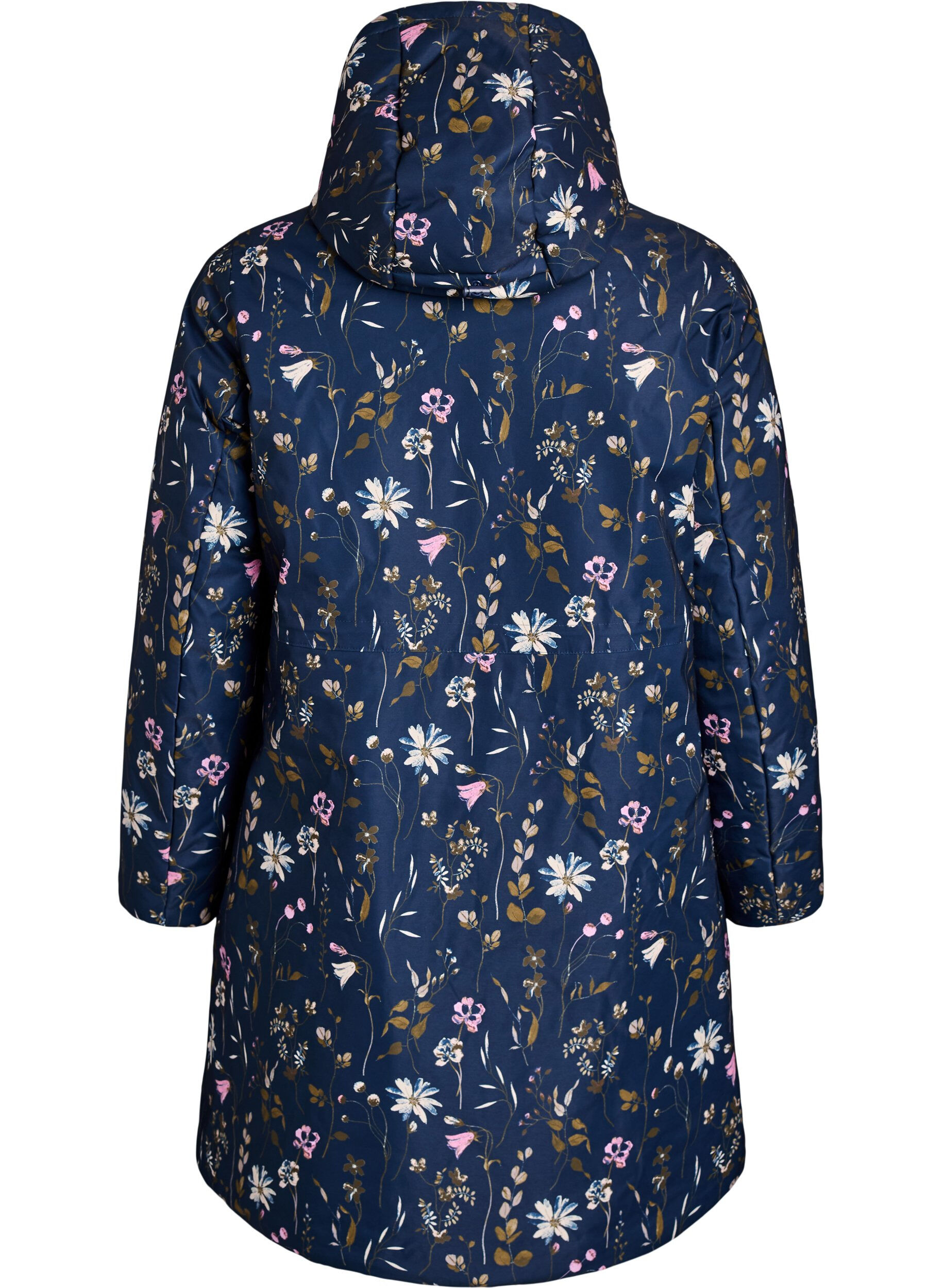 ZizziVatteret vinterjakke med blomsterprint, Bl&aring;, Packshot image number 1