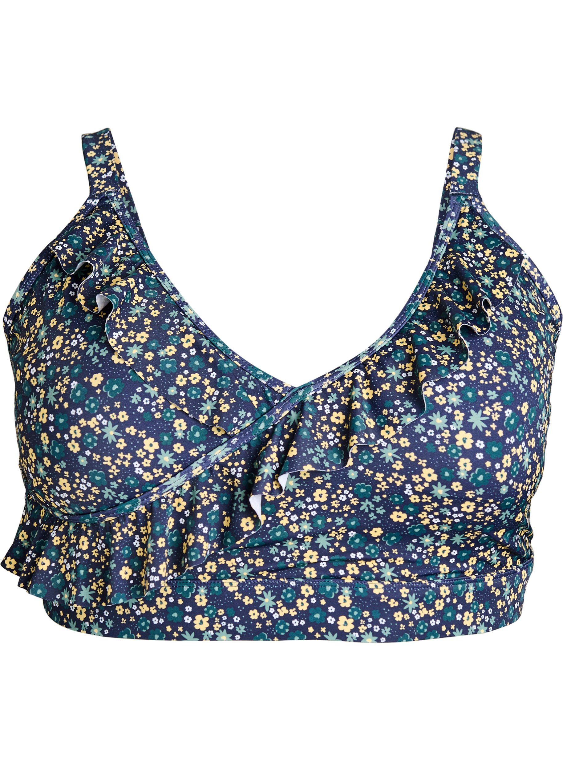 Blomstret bikini bh med fl&aelig;sedetaljer