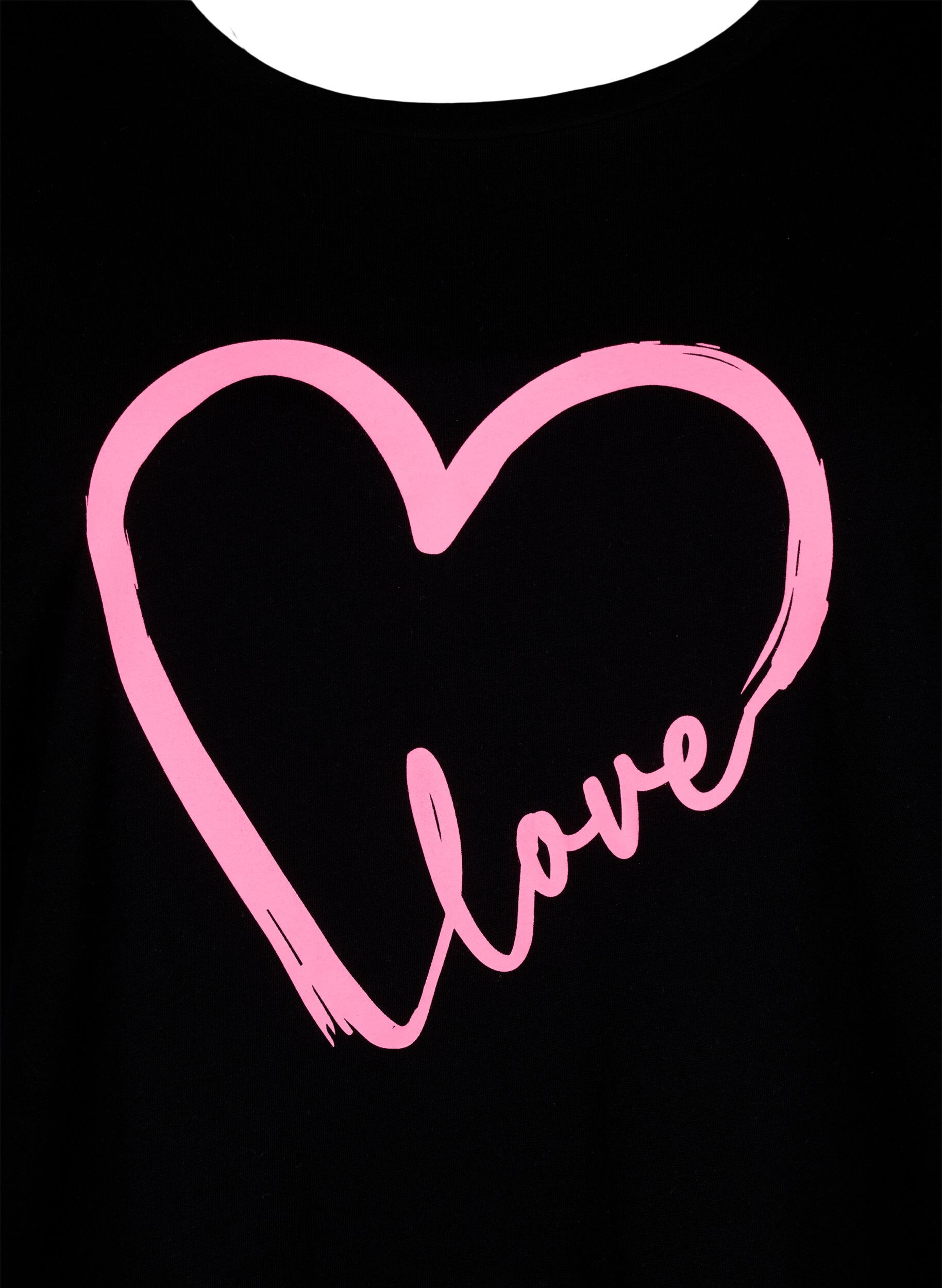 Zizzi T-shirt i bomuld med print og rund hals , Black W. Heart L., Packshot image number 2