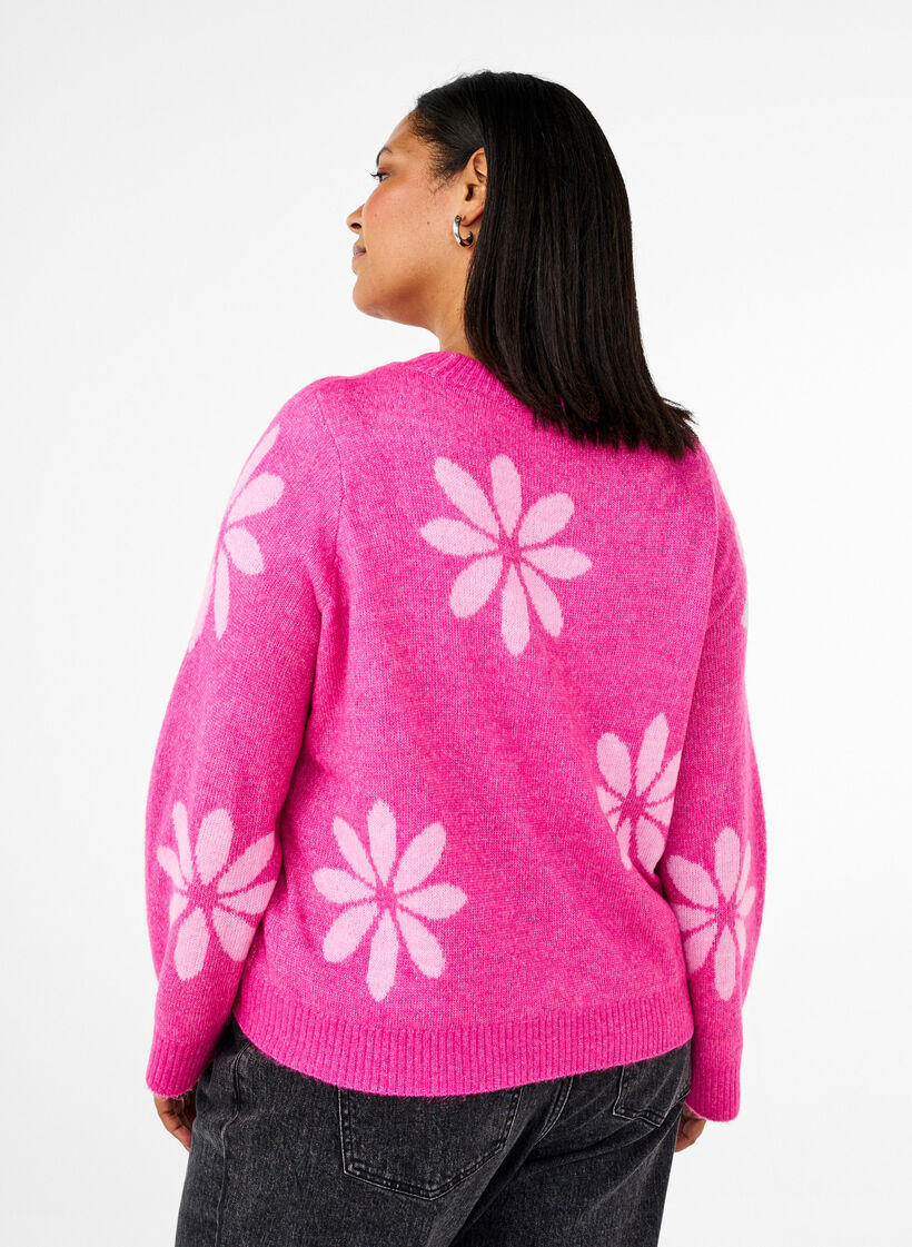 Strikbluse med blomster, Raspberry Rose Comb, Model image number 1