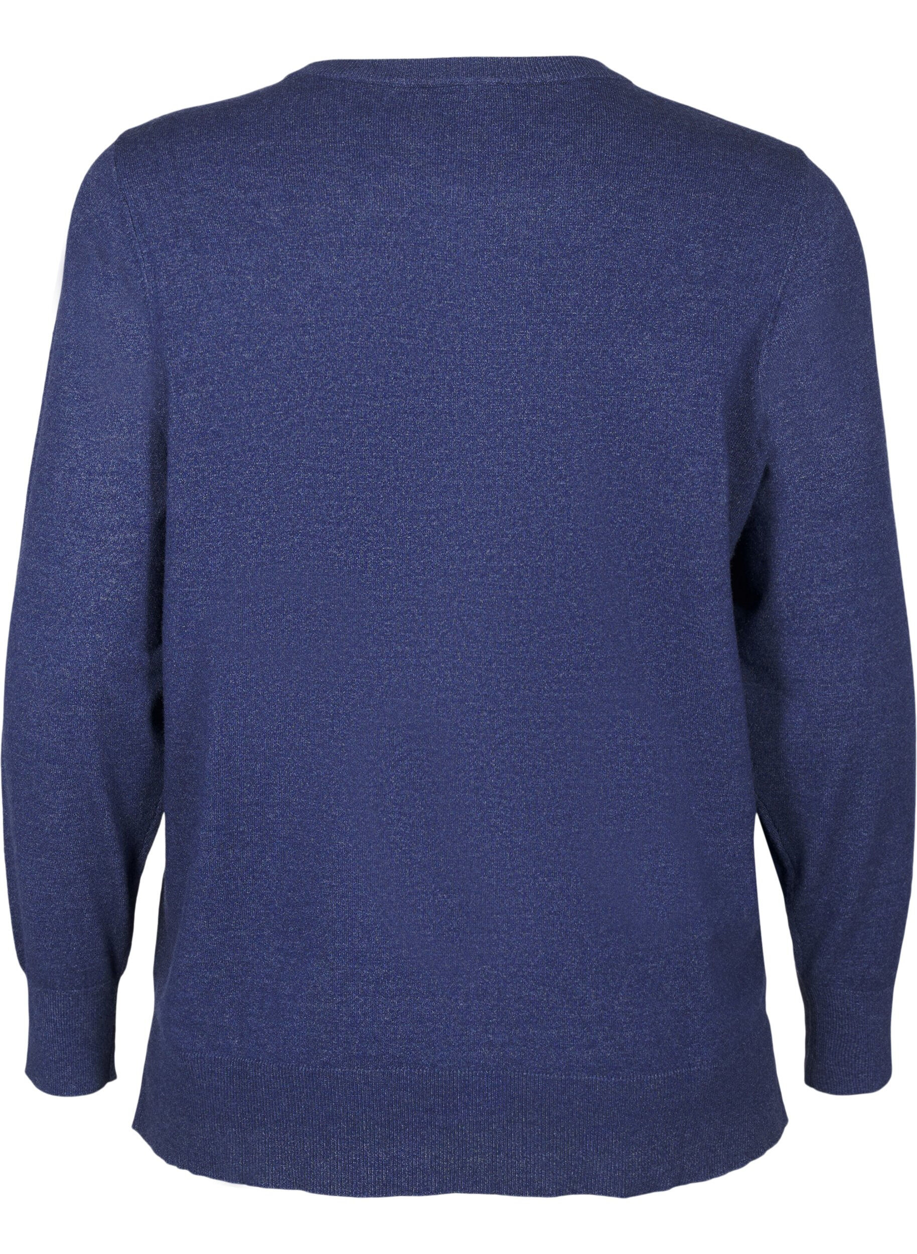 Zizzi Lang&aelig;rmet strikbluse med slids, Bl&aring;, Packshot image number 1