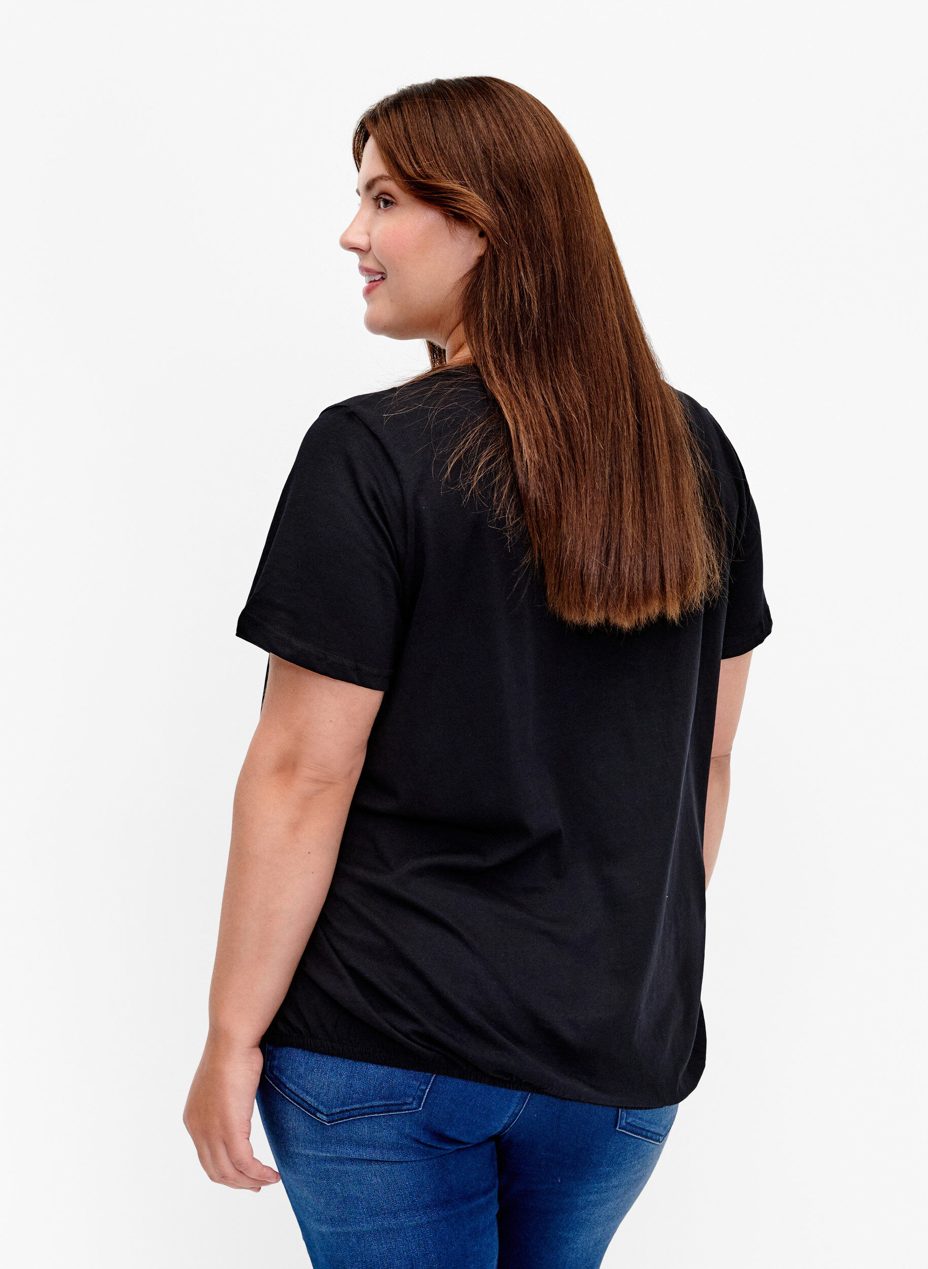 Zizzi Bomulds t-shirt med folieprint, Black W. Love, Model image number 1