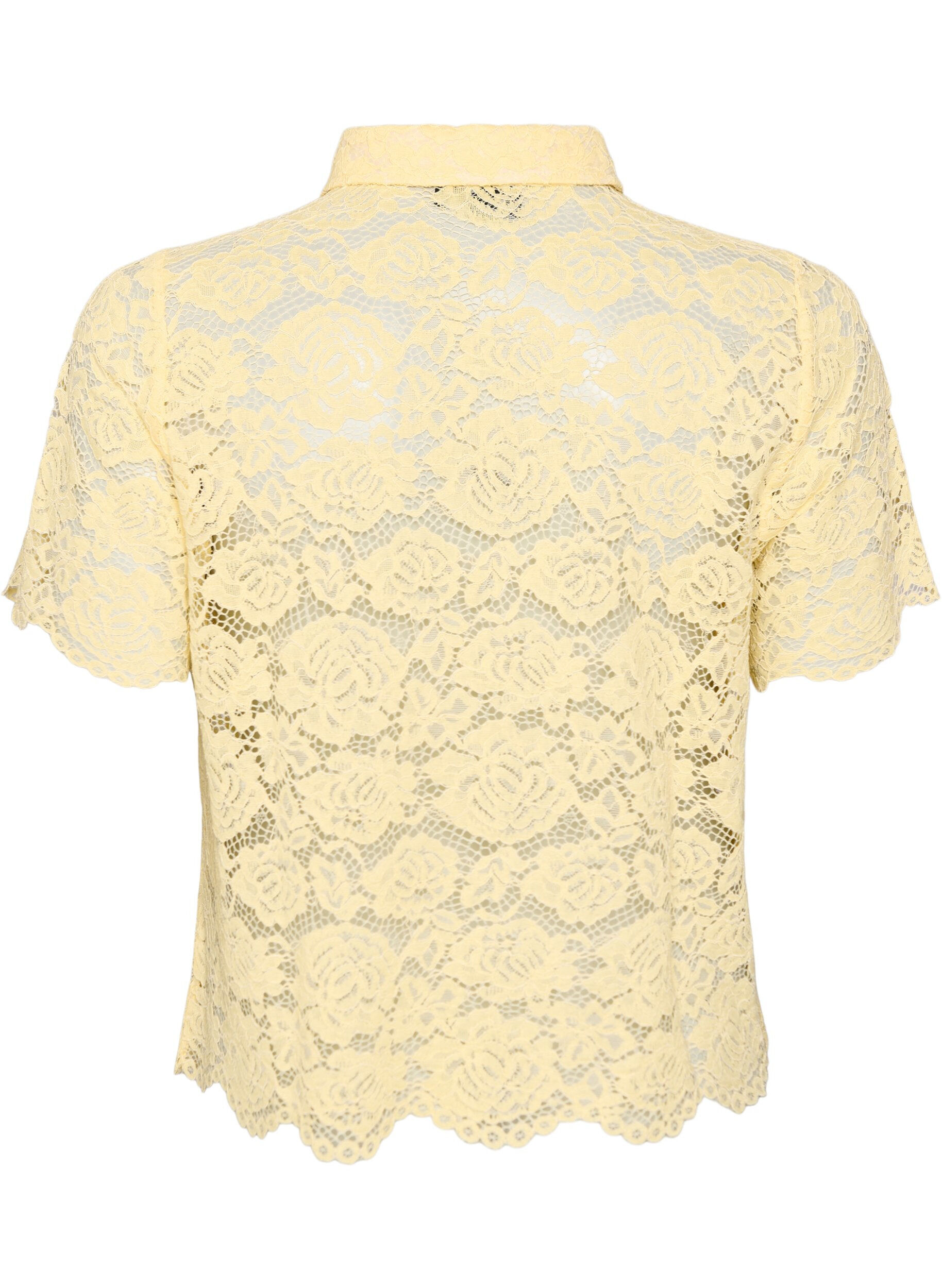 Zizzi Skjortebluse i blonde med perleknapper, Gul, Packshot image number 1