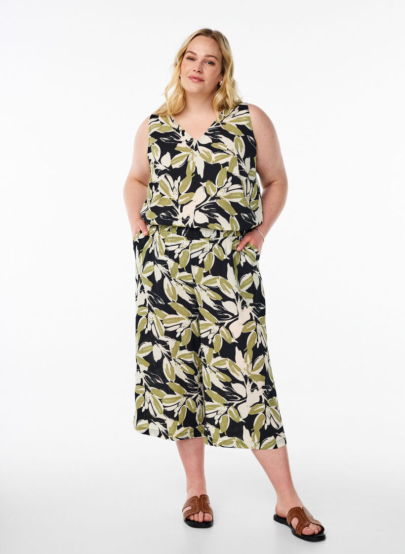 Culottebukser med print, Sort, Model image number 0