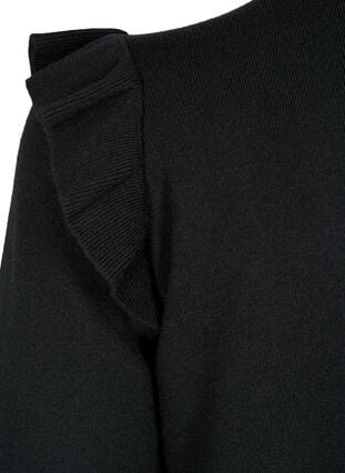 Strikcardigan med flæser og lommer, Black, Packshot image number 3