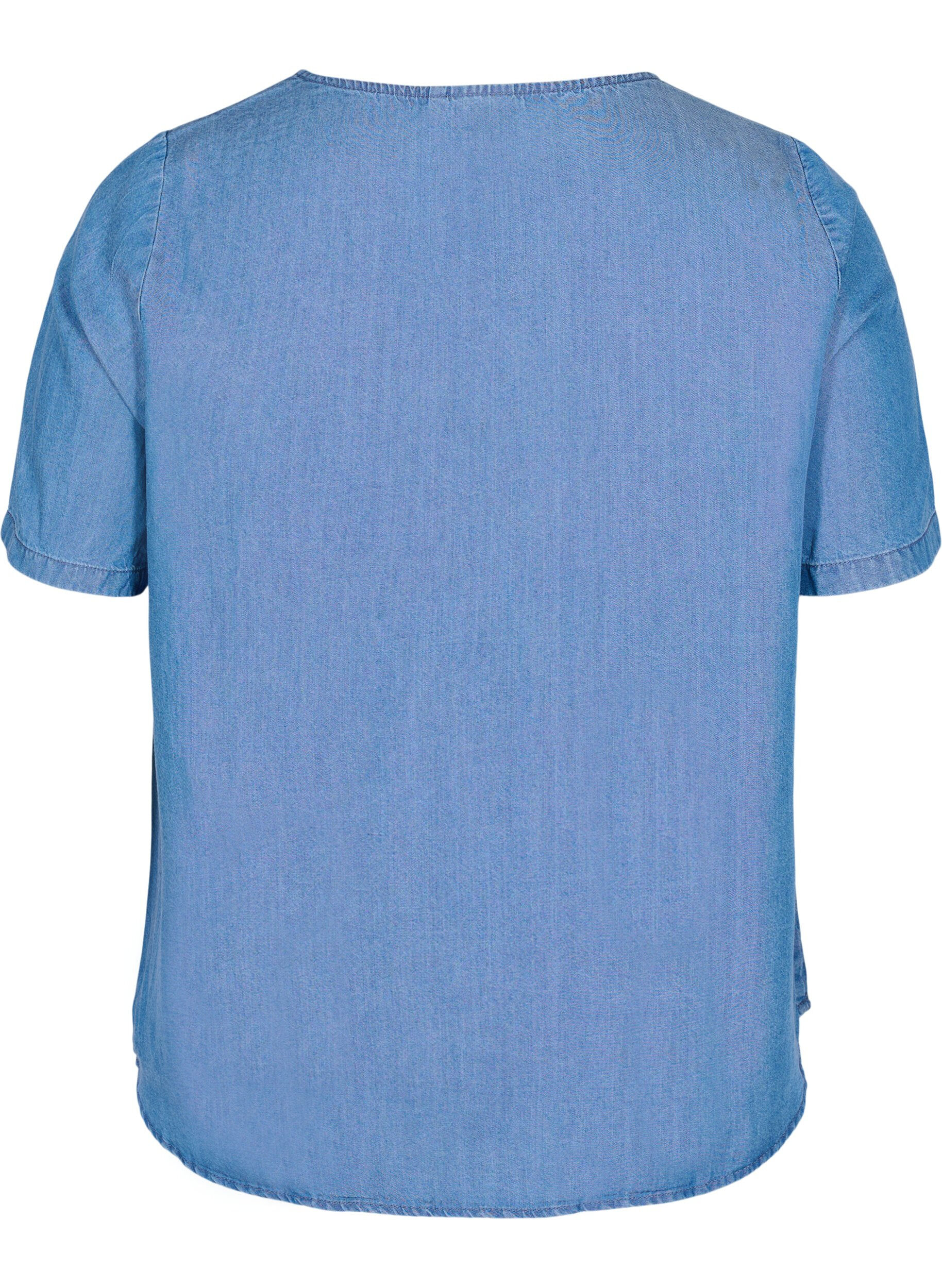 Zizzi Kort&aelig;rmet bluse i lyocell (TENCEL&trade;), Blue denim, Packshot image number 1