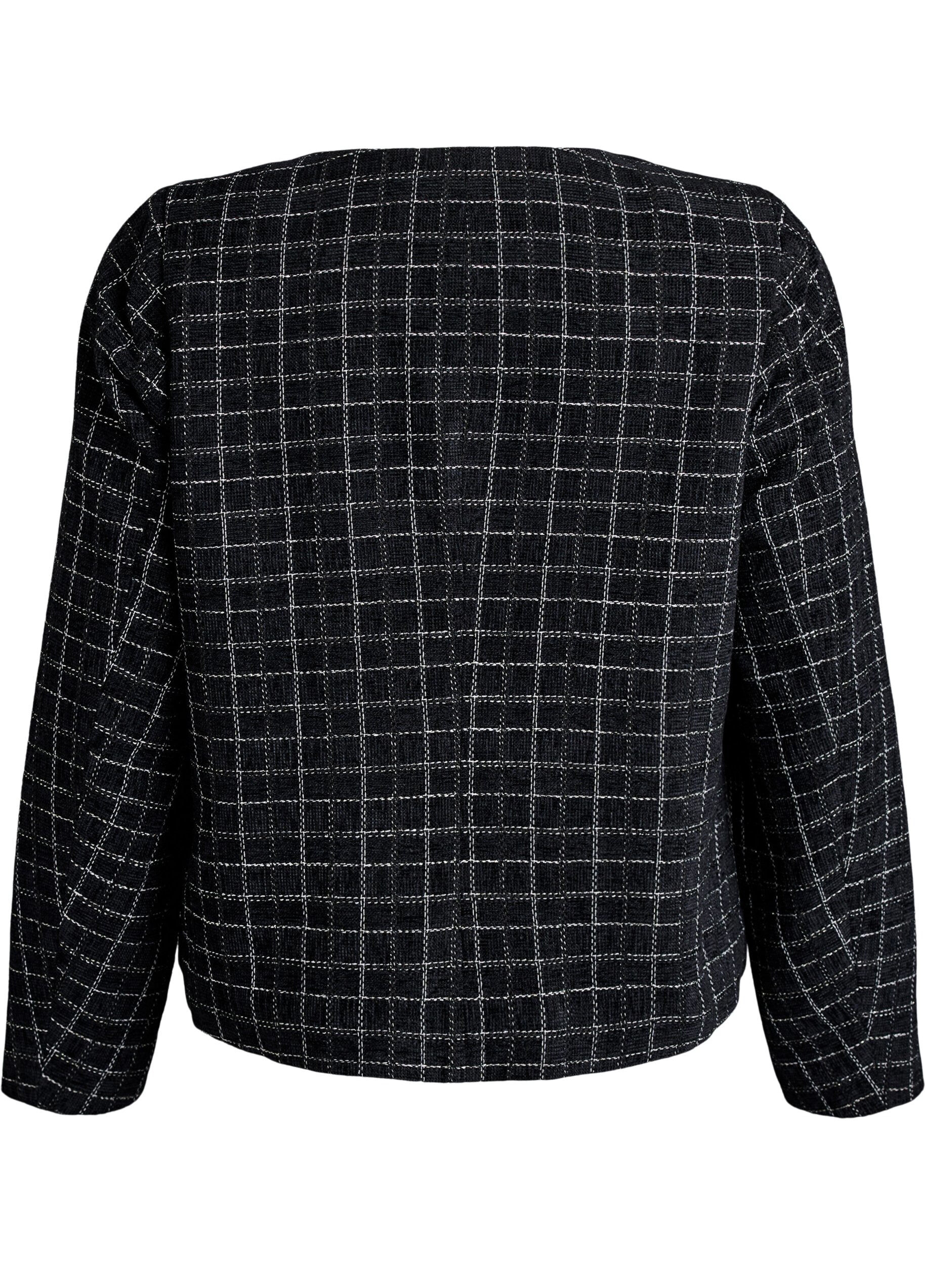Zizzi Kort boucl&eacute; blazer med tern og rund hals, Sort, Packshot image number 1