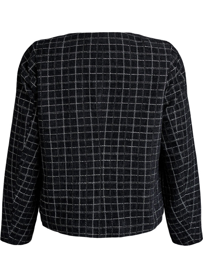 Kort bouclé blazer med tern og rund hals, Sort, Packshot image number 1