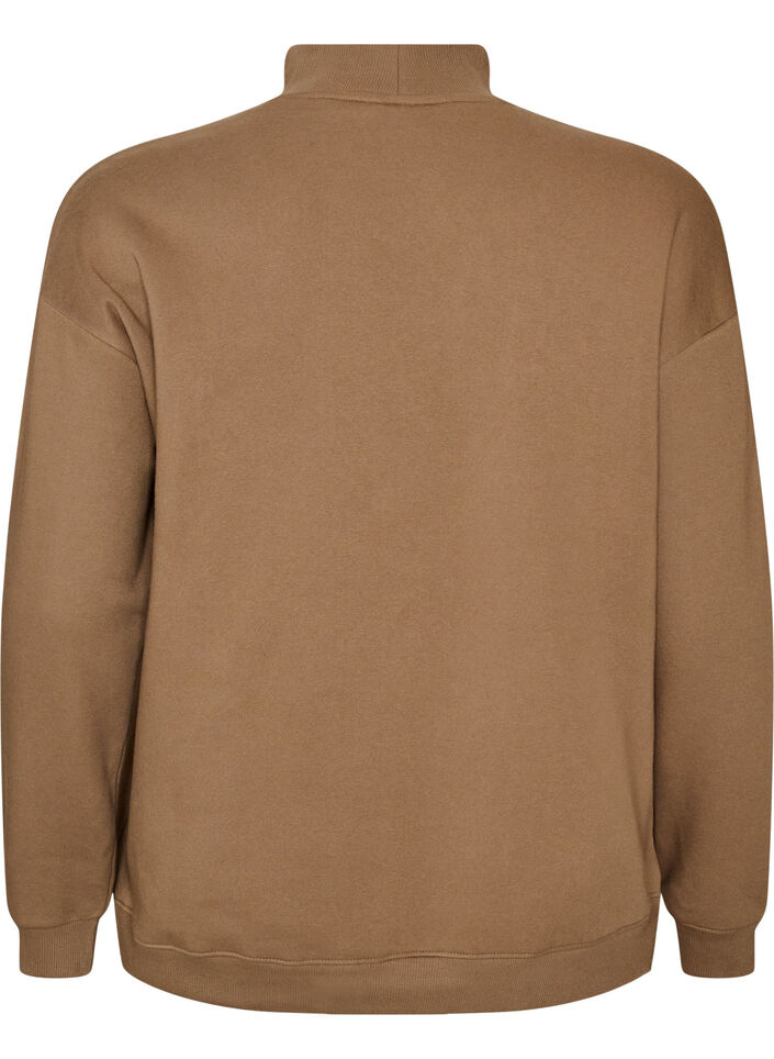 Sweatshirt med h&oslash;j hals og sporty frontmotiv, Brun, Packshot image number 1