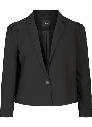 Cropped blazer med pufærmer, Black, Packshot image number 0