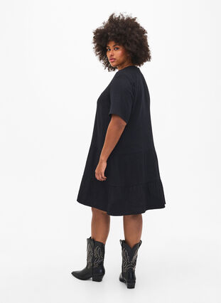 Kortærmet kjole i 100% bomuld, Black, Model image number 1