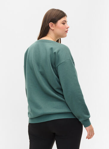 Sweatshirt med sporty tryk, Dark Forest, Model image number 1