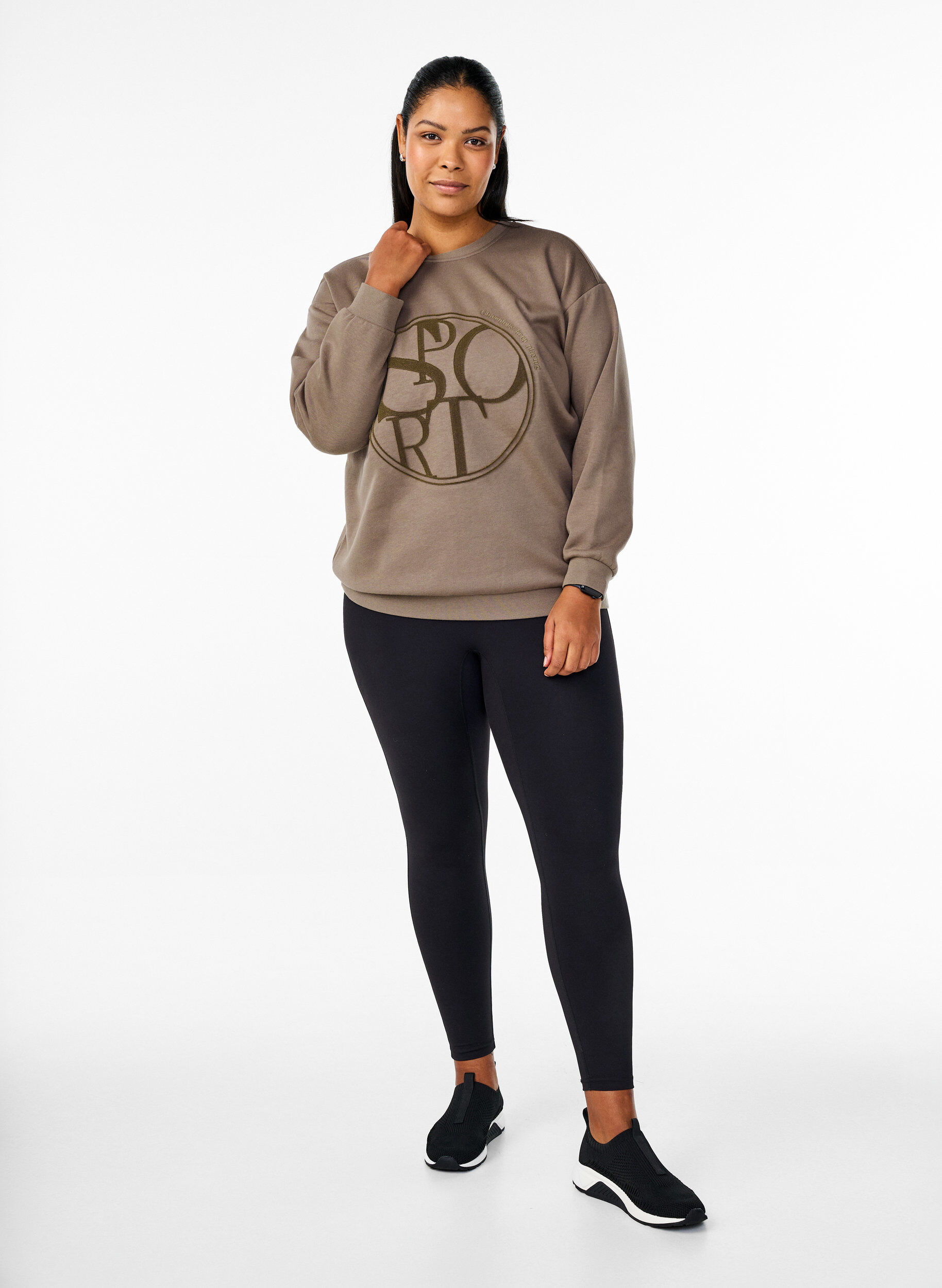 Zizzi Sweatshirt med motiv, Walnut, Model image number 2