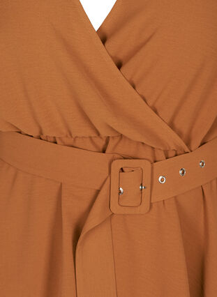 Wrap bluse med pufærmer, Leather Brown, Packshot image number 2