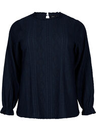 Bluse med flæsedetaljer og tone-i-tone mønster, Night Sky