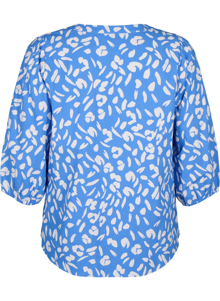 3/4 ærmet bluse i bomuld med print, Marina White AOP, Packshot image number 1