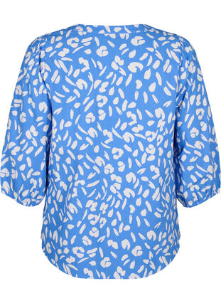 3/4 ærmet bluse i bomuld med print, Marina White AOP, Packshot image number 1