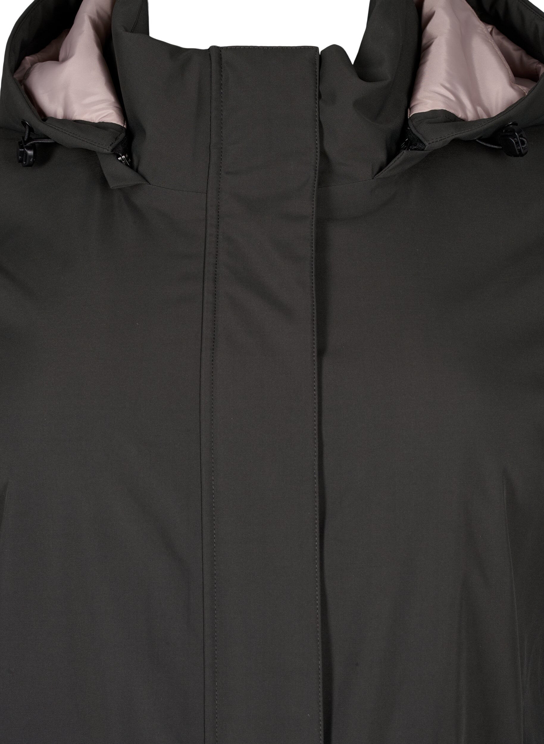 Zizzi Funktionel parka vinterjakke med h&aelig;tte, Raven, Packshot image number 2