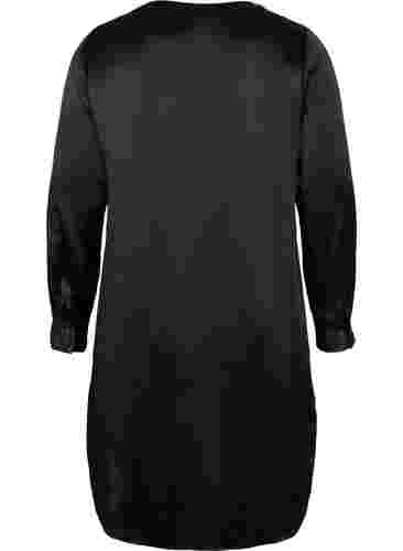 Lang shiny skjorte med slids, Black, Packshot image number 1