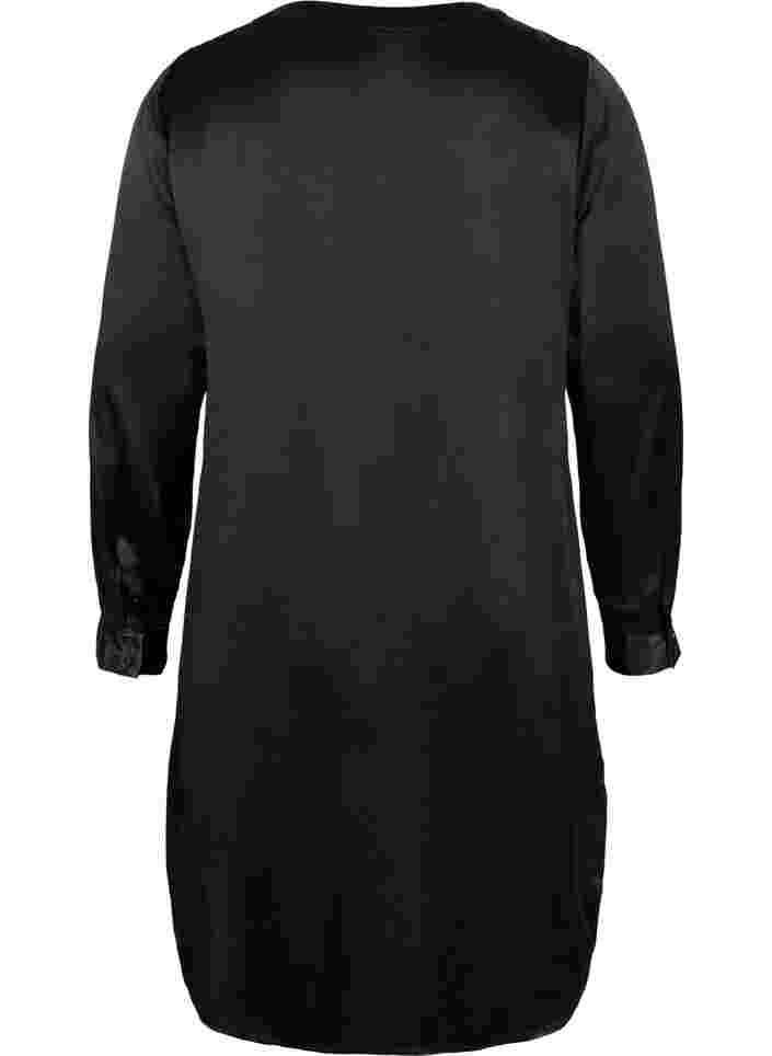 Lang shiny skjorte med slids, Black, Packshot image number 1