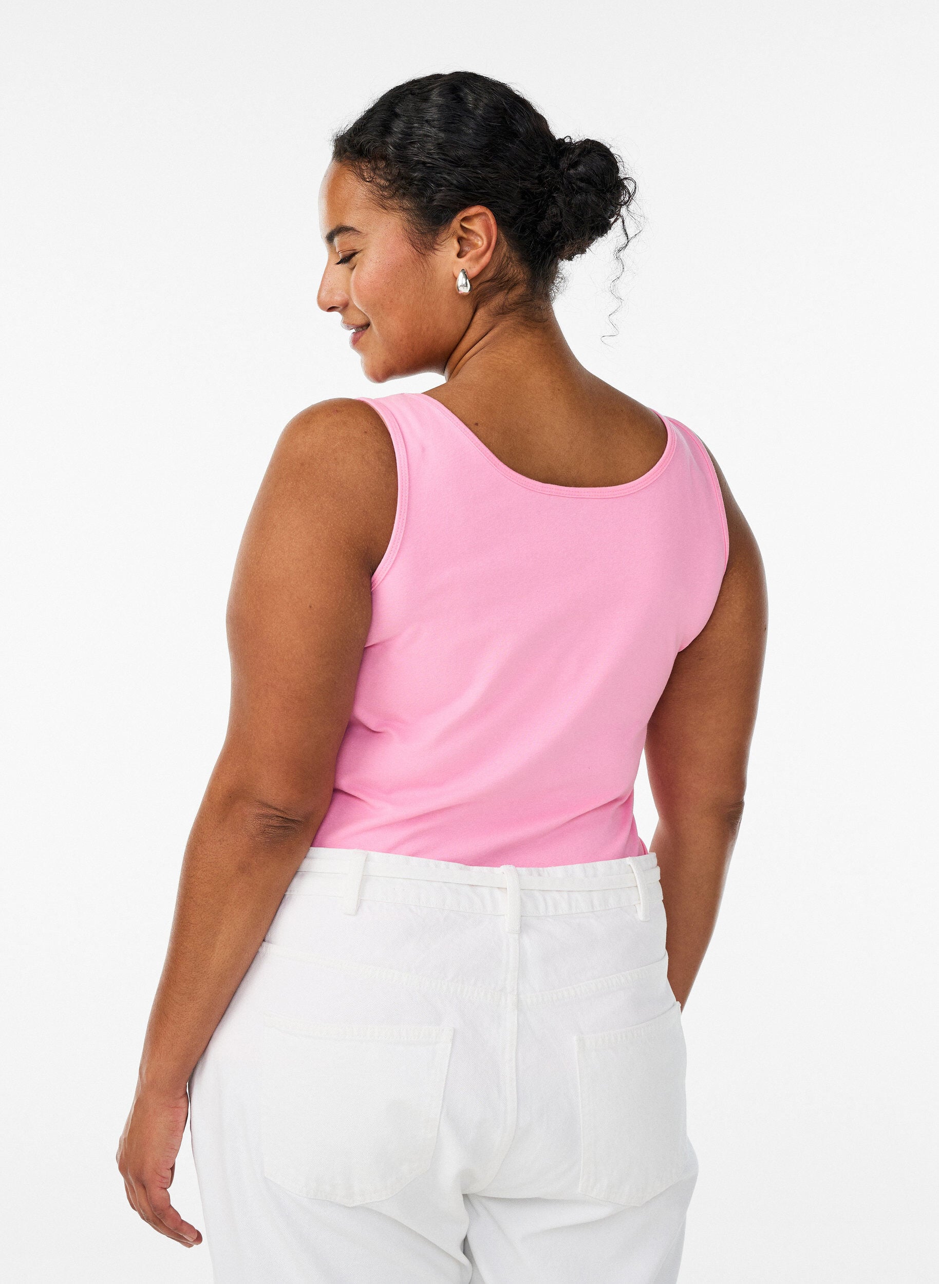 ZizziEnsfarvet basis top i bomuld, Lyser&oslash;d, Model image number 2