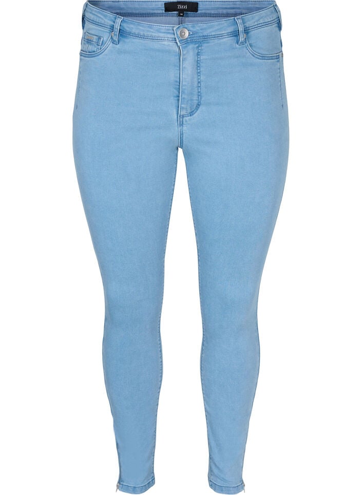 Cropped Amy jeans med lynlåsdetalje, Blå, Packshot image number 0